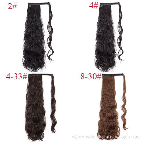 Vigorous 24 Inch Long Wavy Ponytail Hair Extension Wrap Around Ponytail Black Dark Auburn Clip in on Hair Extensions for Women